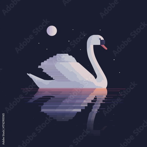 An elegant swan gracefully gliding across a misty lake at dawn, creating a serene and tranquil atmosphere with soft reflections on the water