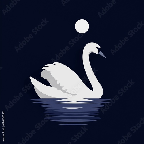 An elegant swan gracefully gliding across a misty lake at dawn, creating a serene and tranquil atmosphere with soft reflections on the water
