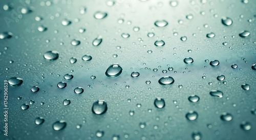 Wallpaper Mural Macro Close-up of Clear Water Droplets on a Textured Hydrophobic Surface with Blue and Cyan Tones Torontodigital.ca