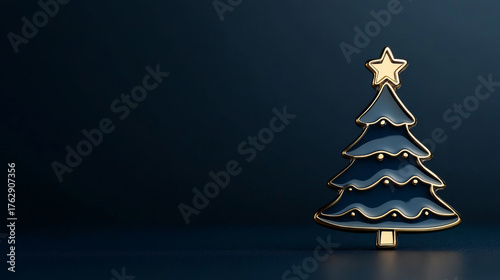 Christmas tree on a dark blue background. Abstract Christmas and New Year Background, copy space
