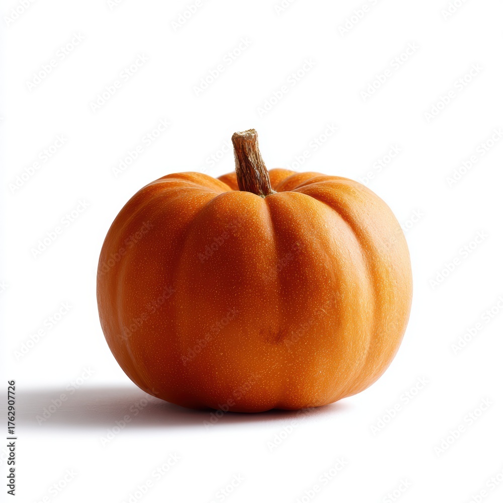 Obraz premium A single, perfect, uncarved orange pumpkin, studio lighting, isolated on a clean white background
