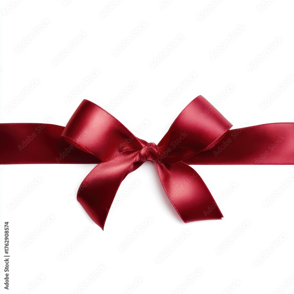 Fototapeta premium A red ribbon and bow, photorealistic, isolated on white
