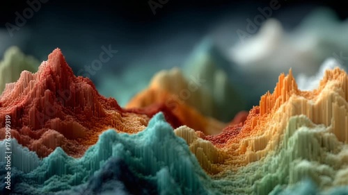 Abstract mountain landscape with colorful peaks and depth