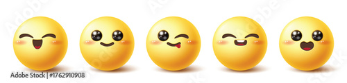Emoji blush emoticon clipart set. Emojis cute character blushing cheek clip art in happy face, smiling, positive, cheerful, joy and good mood facial expression collection vector illustration.
