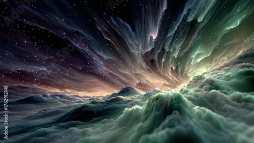 Celestial Waves of Colorful Cosmic Clouds at Dusk