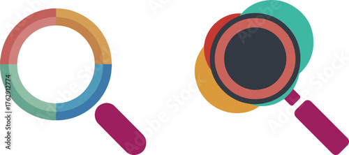 Colorful Magnifying Glass Icons for Data Analysis and Exploration concept