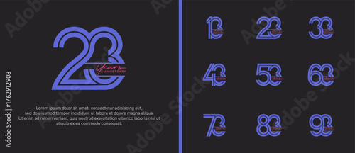 anniversary vector logo set, purple color with handwriting can be use for celebration