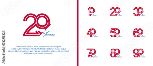 anniversary vector logo set, red color and black handwriting can be use for celebration