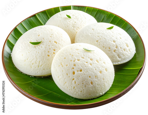Steaming Soft Idlis on Traditional Plate, isolated on transparent backg