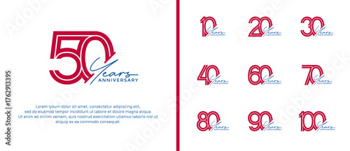 anniversary vector logo set, red color and black handwriting can be use for celebration