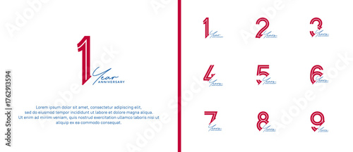 anniversary vector logo set, red color and black handwriting can be use for celebration
