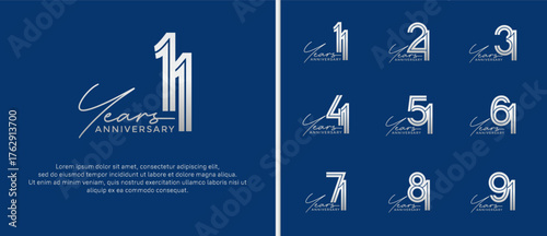 anniversary vector logo set, silver color with handwriting can be use for celebration