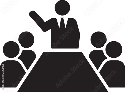 Business Meeting Leadership Icon Representing Team Collaboration Corporate Strategy Discussion and Professional Conference Presentation Symbol for Office Management and Teamwork