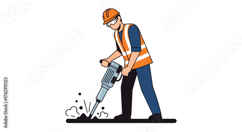 A construction worker uses a jackhammer