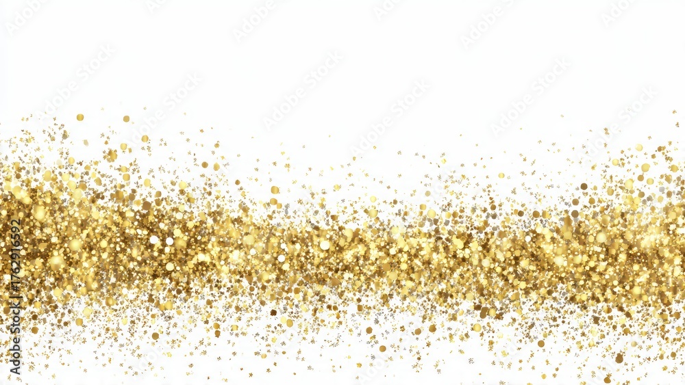 Naklejka premium A dense scattering of golden glitter particles against a bright white background