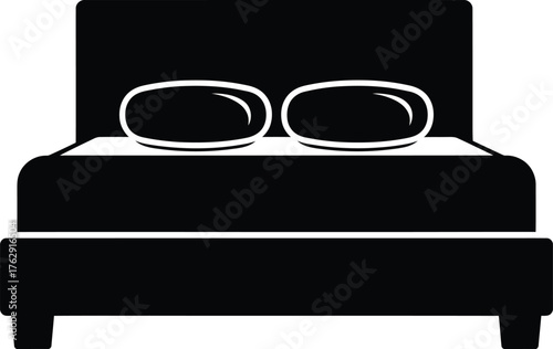 Black silhouette of a bed with two pillows and a headboard white