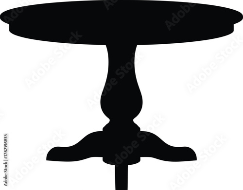 Black silhouette of a round pedestal table with ornate base white
