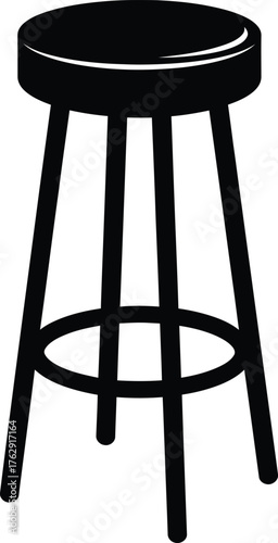 Black silhouette of a round top bar stool with four legs and a footrest seat furniture