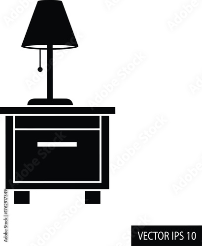 Black silhouette of a table lamp on a nightstand with drawer furniture interior