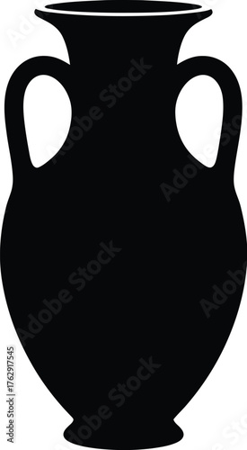 Black silhouette of an ancient amphora vase with handles pottery ceramic