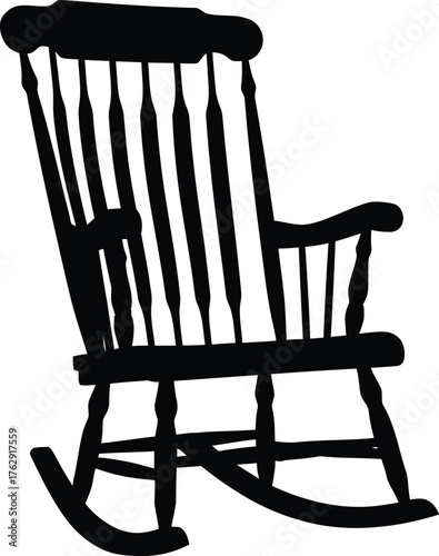 Black silhouette of a wooden rocking chair on a white background vector