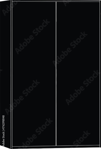 Black wardrobe with two sliding doors and white trim closet furniture