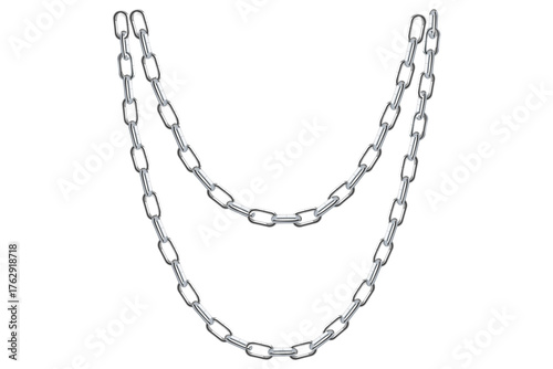 Layered Silver Chains Isolated On White Background, Antique Jewelry Vector Illustration.