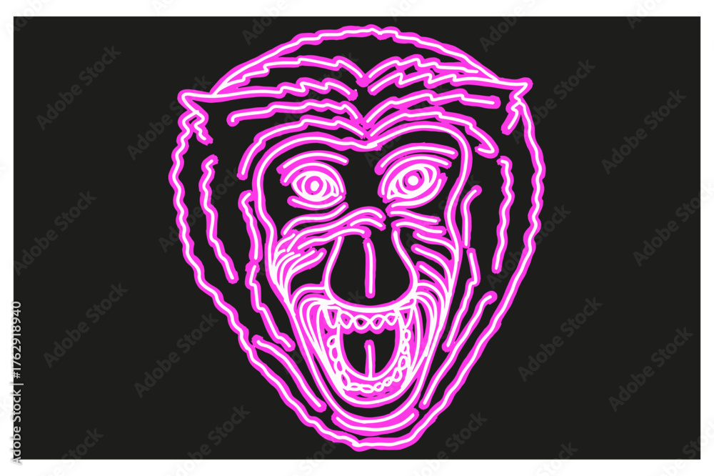 Fototapeta premium Proboscis Monkey Head in Neon Line Art Style