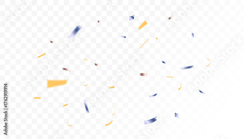 Scattered colorful confetti pieces in blue and yellow on a transparent background, perfect for celebratory designs