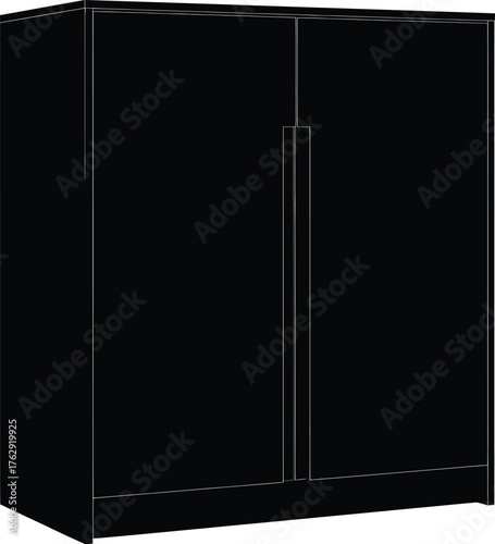 Black double door wardrobe with silver handles isolated on white background closet furniture