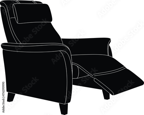 Black recliner chair with white outline on white background furniture