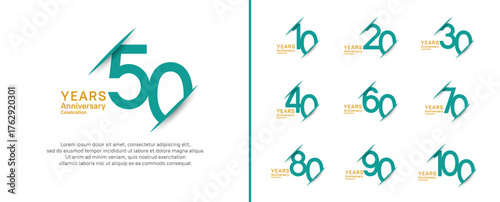 set of anniversary logo style with slash. vector design green and yellow color for celebration