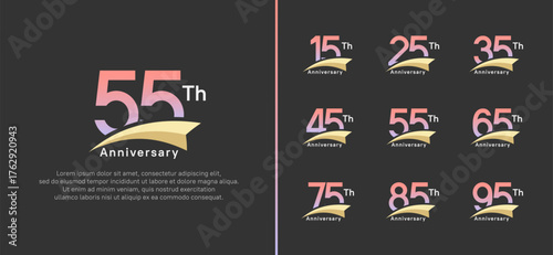set of anniversary logo style yellow ribbon. vector design pink color for celebration