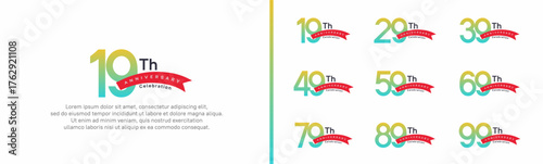 set of anniversary logo style red ribbon. vector design green color for celebration