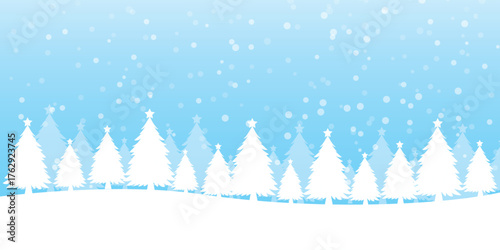 Winter landscape in snowy weather. Winter landscape of a forest against a background of mountains and snow. Winter nature vector illustration