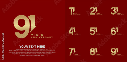 Anniversary logo set vector design, golden color for celebration event