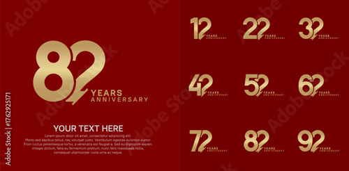Anniversary logo set vector design, golden color for celebration event