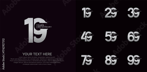 Anniversary logo set vector design, silver color for celebration event
