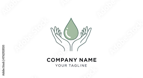 Hands cupping a water drop, symbolizing care and environmental protection.