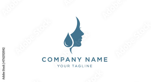 Elegant logo design featuring a womans face and water droplet, perfect for beauty.