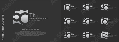 Anniversary logo set vector design, silver color for celebration event