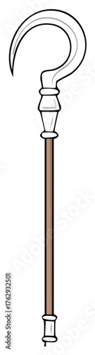 Cartoon staff with a curved hook and ornate handle, magic staff illustration for fantasy themes.