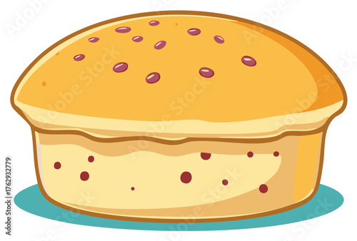 Freshly baked golden berry muffin or sweet fruit cake vector cartoon illustration