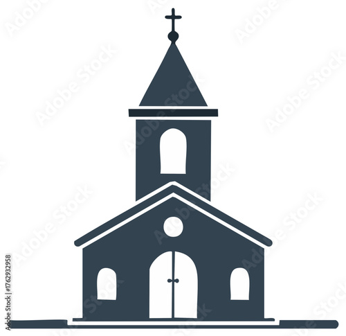 Simple church building vector illustration with steeple and Christian cross symbol icon graphic