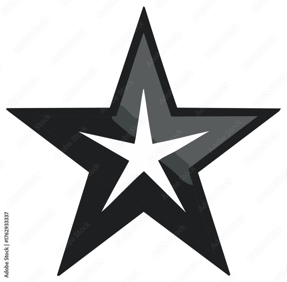Fototapeta premium Stylized five-pointed star symbol with layered shades of gray and black against a white background