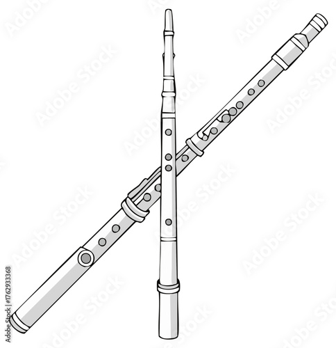 Illustration of three flutes in black and white