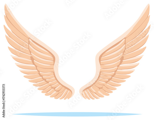 Stylized pair of beige angelic wings with open feathers vector illustration for a divine or spiritual concept