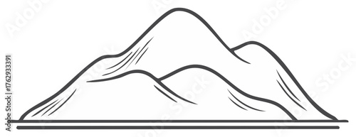 Minimalist line art illustration of a mountain range with multiple peaks and natural contours