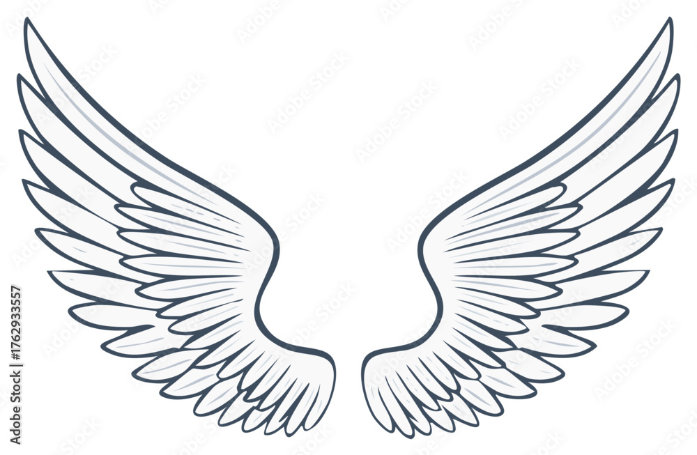 Obraz premium Stylized Angel Wings Illustration, Cartoon Feathered Wings