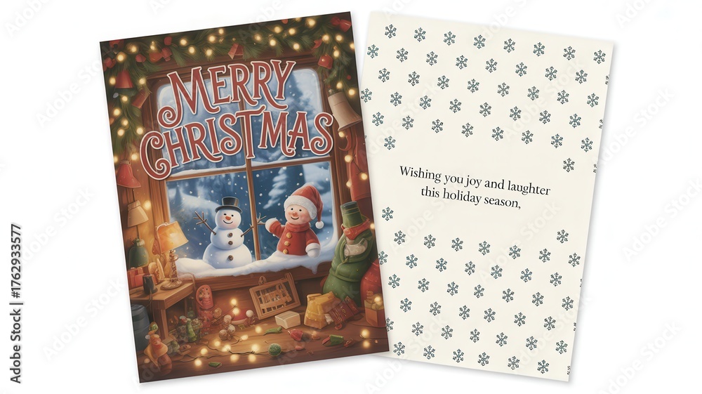 Obraz premium Cozy christmas scene inside a card adjacent to a decorative journal featuring festive artwork